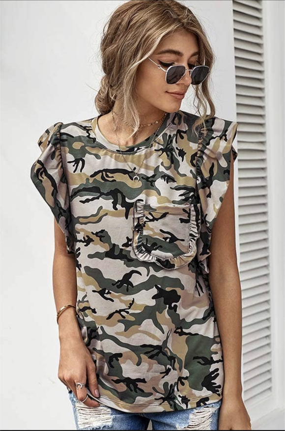 Cadet Kelly Camouflage Ruffle Top